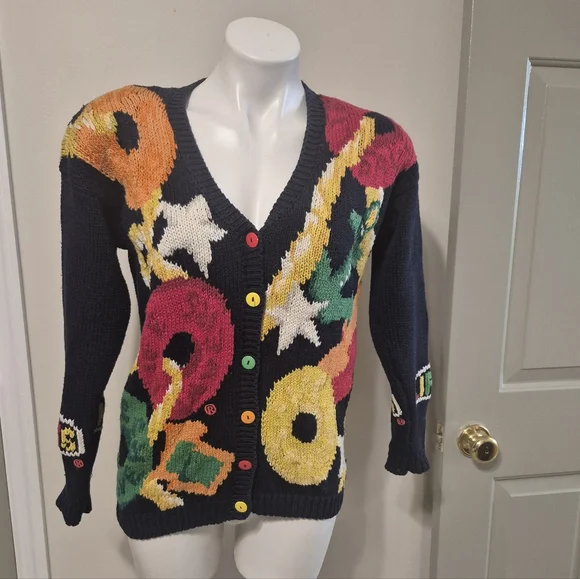 The Eagle's Eye Vintage 80s/90s Novelty Lifesavers Knit Cardigan Sweater(M) - Picture 5 of 9